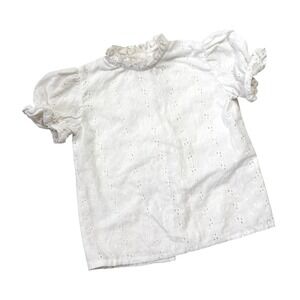 Vintage White Eyelet Lace Collar Puff Sleeve Baby Girl Blouse Top 6-7